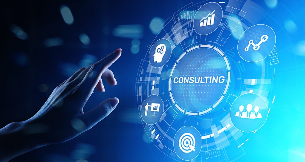 A person pressing a “Consulting” button on a screen.